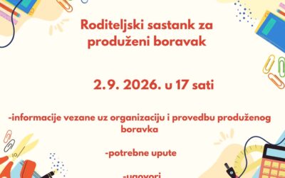 Obavijest o roditeljskom sastanku za produženi boravak
